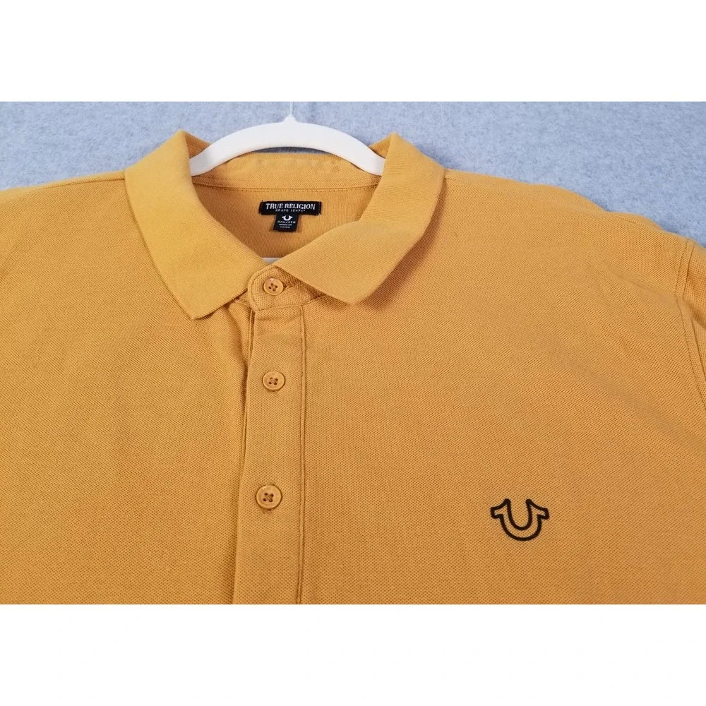 True Religion Polo Shirt Mens 3XL XXXL Yellow Orange Short Sleeve Horseshoe Logo